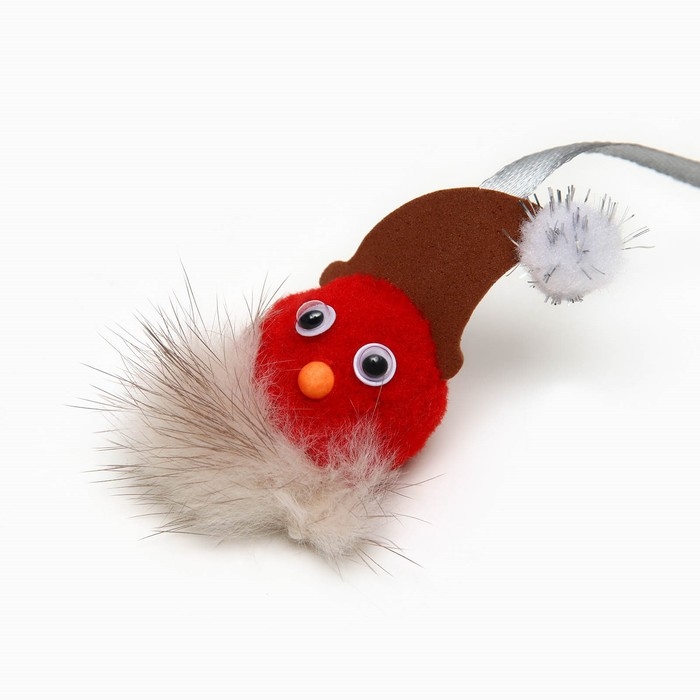 Дразнилка-удочка  Дразнилка-удочка "Гномик" на деревянной палочке для кошек, красный,