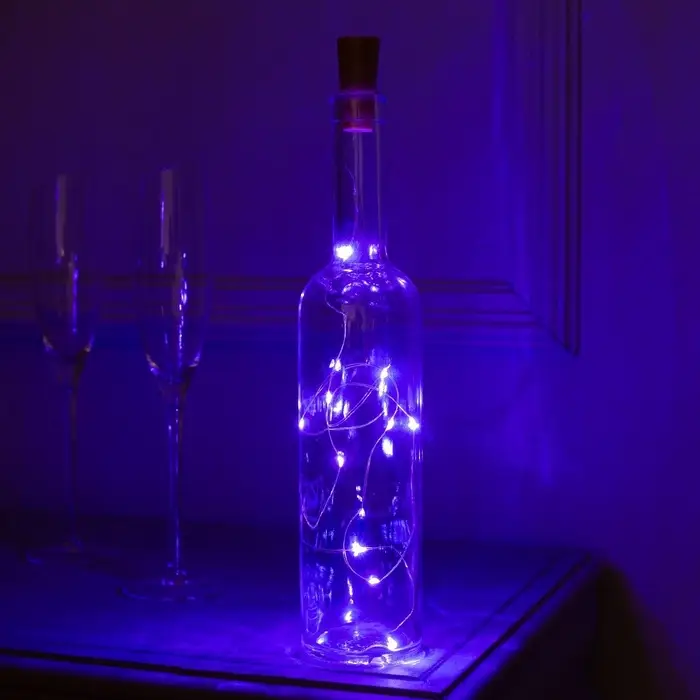 Гирлянда &laquo;Нить&raquo; 1 м роса с пробкой, IP20, серебристая нить, 10 LED, батарейка LR44&times;3 (в комплекте), свечение фиолетовое
