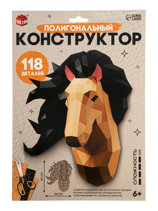 UNICON Полигональный коструктор UNICON Полигональный коструктор "Голова лошади", 118 деталей