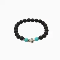 Браслет "Черепашка" камень пирит, лава, длина 18 см, цв. чёрный, бирюзовый