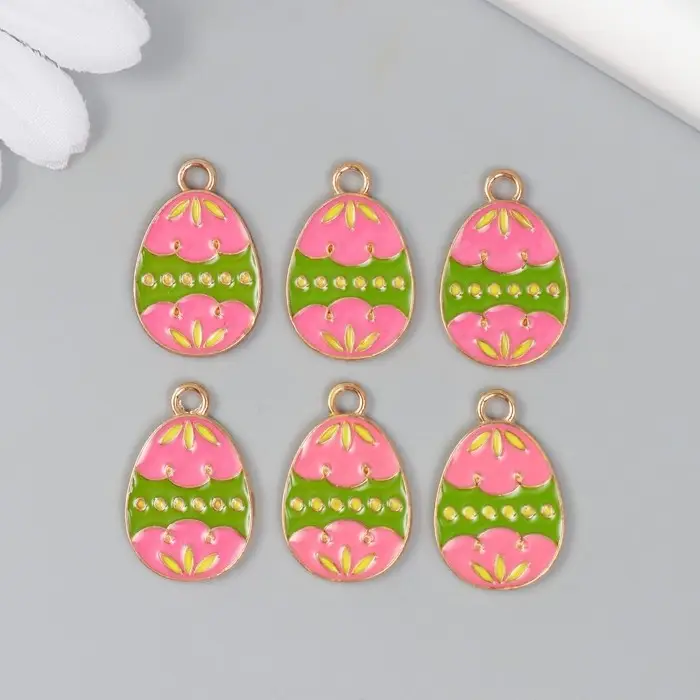 Декор для творчества металл, эмаль "Розово-зелёное яйцо" 1,4х2,2 см