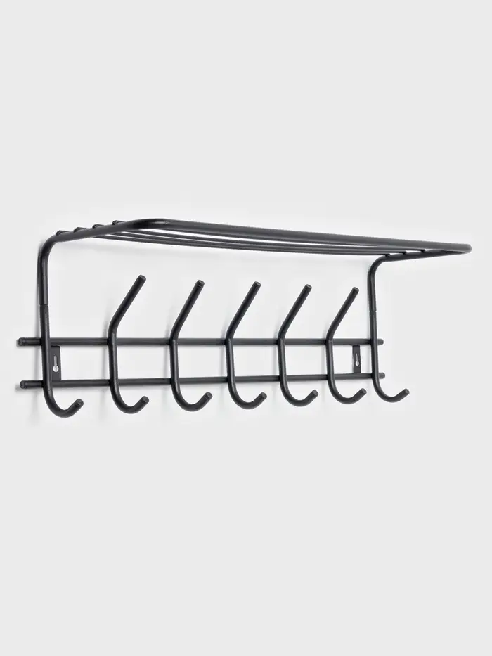 Вешалка настенная с полкой &laquo;Комфорт 7&raquo;, 7 крючков, 61&times;20&times;8 см, чёрная