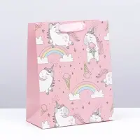 Пакет подарочный, упаковка, &laquo;Единорожки и радуга&raquo;, 14 х 11 х 6.5 см