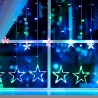 Гирлянда &laquo;Бахрома&raquo; 2.4&times;0.9 м с насадками &laquo;Звёзды&raquo;, IP20, прозрачная нить, 138 LED, свечение мульти, 8 режимов, 220 В