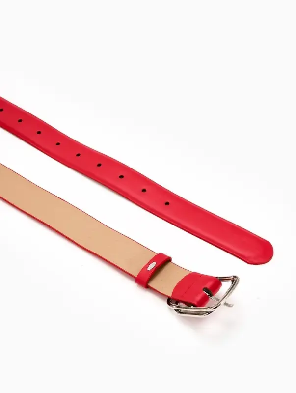 Ремень жен 06-01-02-01, Июнь2504, 3,2*0,3*110 см, без винта, пряж металл, 1 прокол, красный   109031