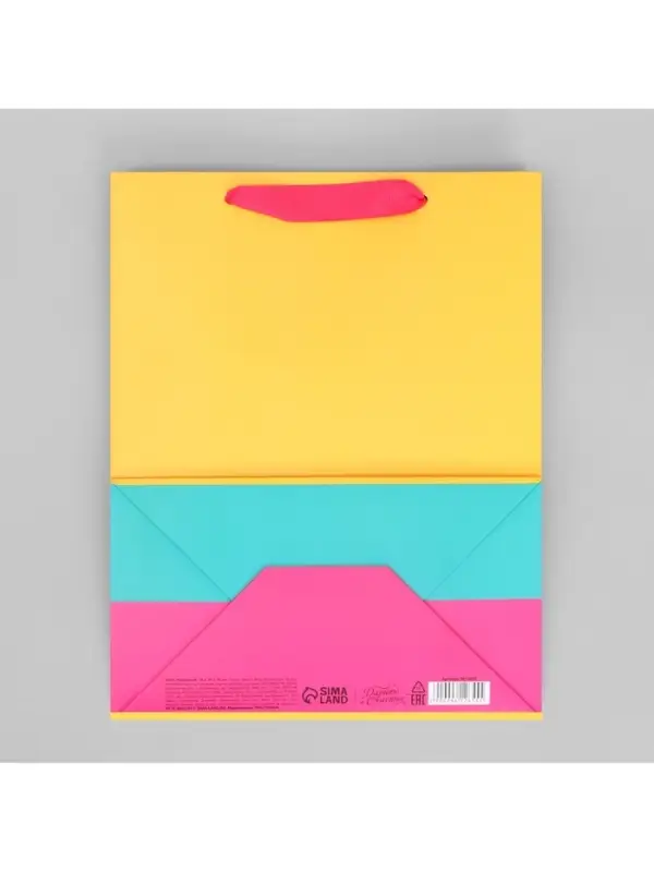 Пакет подарочный трёхцветный, упаковка, &laquo;Жёлтый-розовый-голубой&raquo;, MS 18 х 23 х 10 см