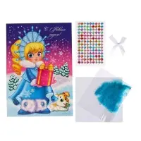Набор для творчества. Новогодняя аппликация перьями и стразами &laquo;Снегурочка&raquo; 14,8 х 21 см