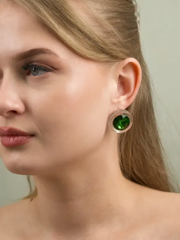 Серьги &laquo;Кристалл&raquo;, круг, прозрачно-зелёные