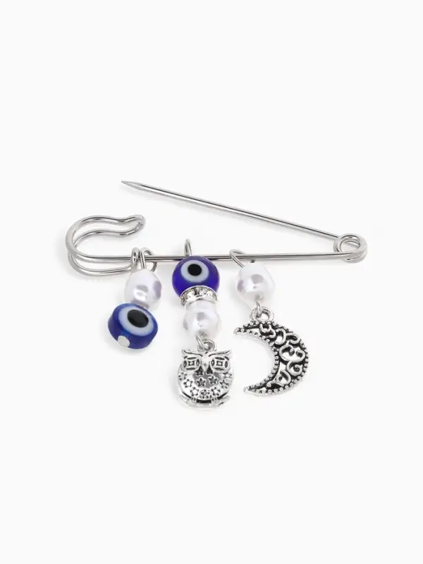 Булавка оберег &laquo;На счастье и удачу&raquo;, 5 см, синяя в серебре