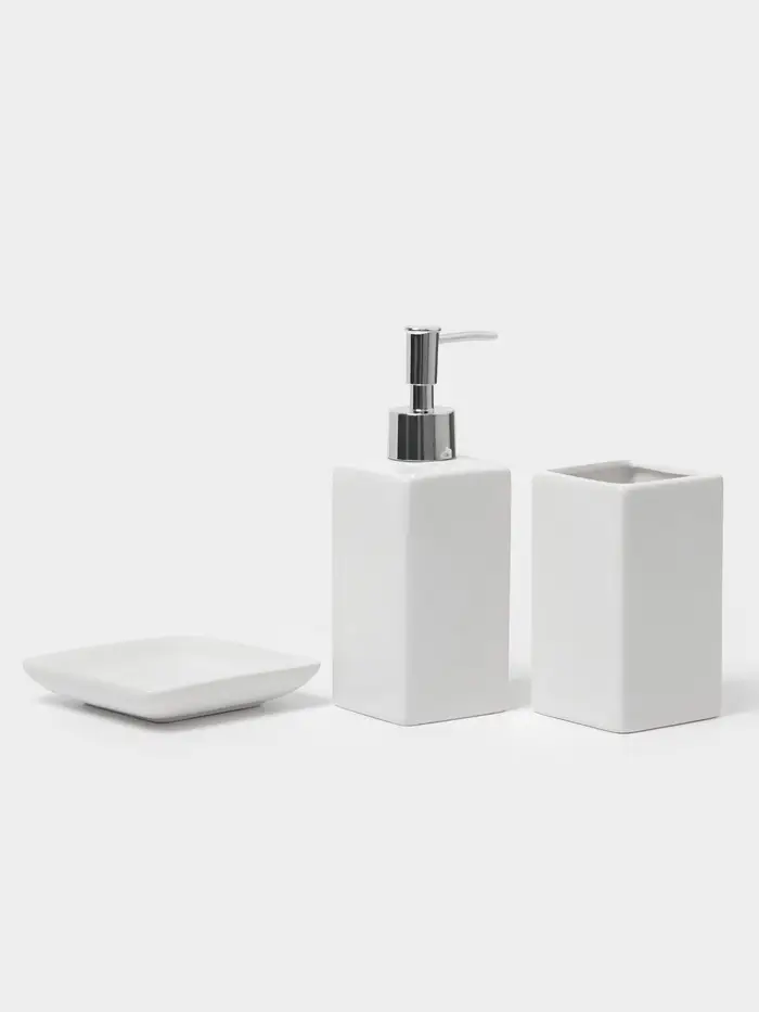 Аксессуары для ванной &laquo;Лодж&raquo;, 3 предмета: мыльница, дозатор для мыла 350 мл, стакан, белые