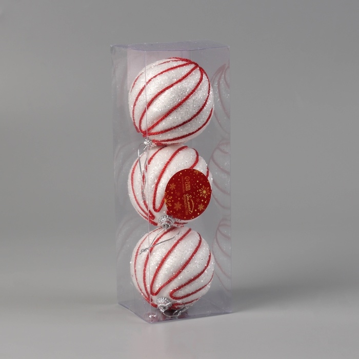 Набор шаров пластик d-8 см, 3 шт Набор шаров пластик d-8 см, 3 шт "Аксель" бело-красный