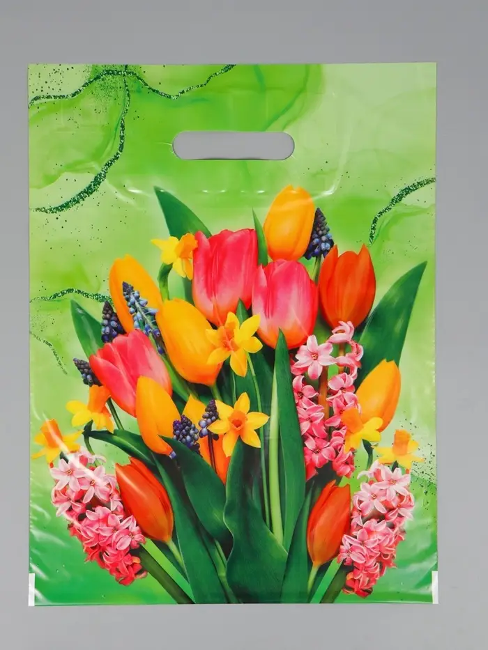 Пакет "Нежный букет" полиэтиленовый с вырубной ручкой, 30х40 см, 30 мкм