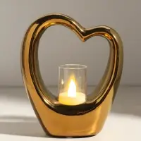 Подсвечник на 1 свечу &laquo;Сердце&raquo;, d=4 см, золото, 14.5&times;6&times;17 см