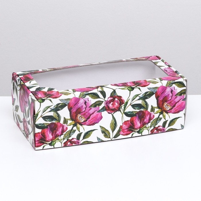 Коробка самосборная, с окном, "Акварельные цветы" 16 х 35 х 12 см  набор 5 шт