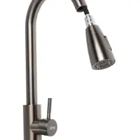 Смеситель для кухни ZEIN Z4961, нержавеющая сталь, с выдвижной лейкой, 2 режима, серый