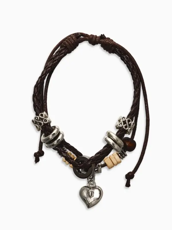 Браслет кожаный с подвеской &laquo;Сердце с розой&raquo;, d=8 см, коричневый