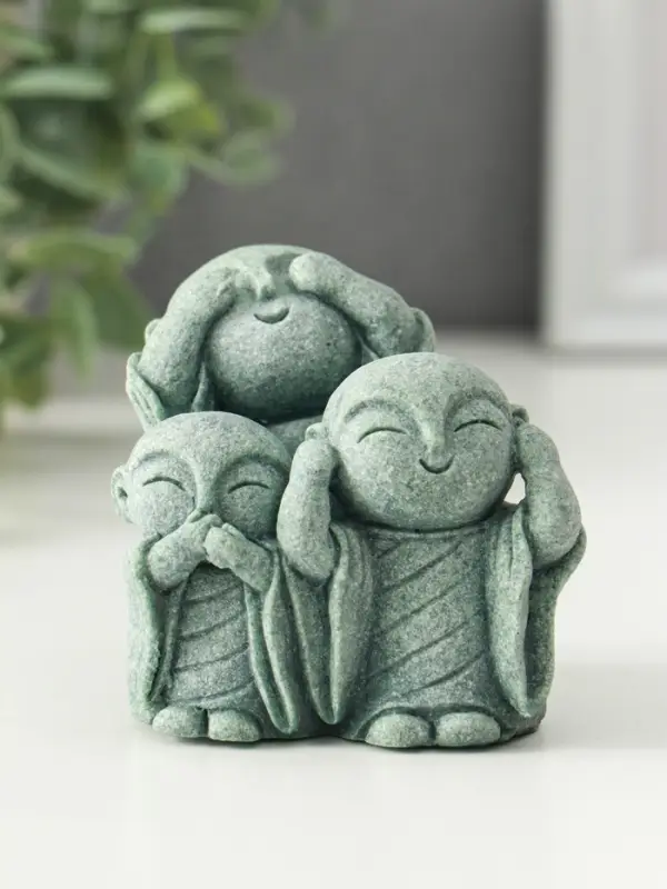 Фигурка песчаник &laquo;Статуя Дзидзо - не вижу, не слышу, не скажу&raquo;, 5.8&times;7&times;7 см
