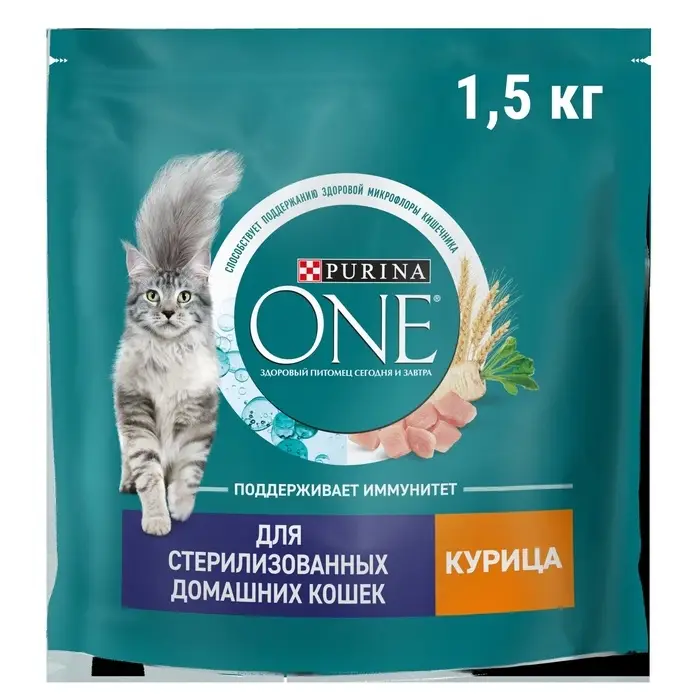Сухой корм Purina One для стерилизованных кошек, курица/злаки, 1.5 кг