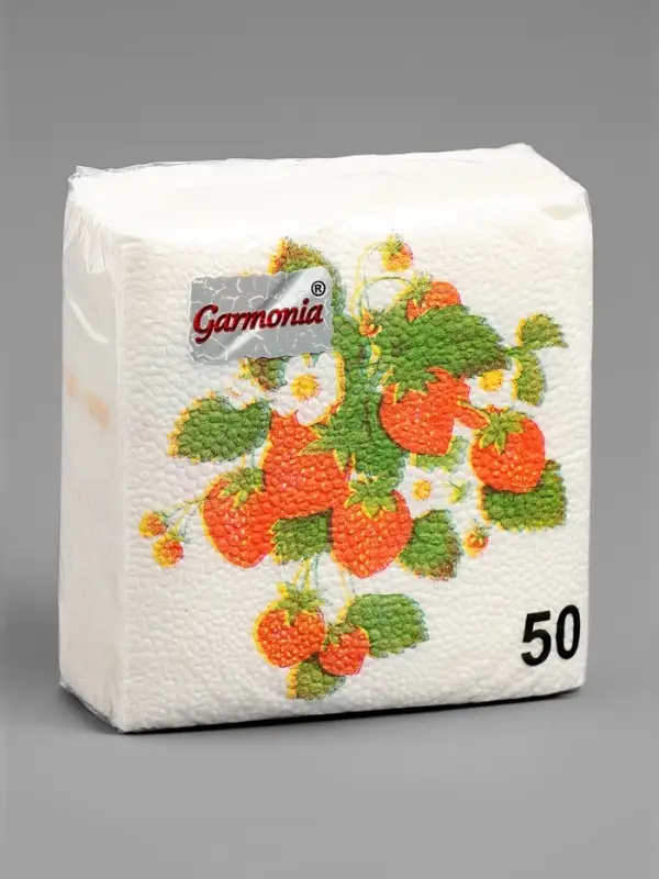 Салфетки бумажные Гармония цвета многоцветие "Земляника", 24*24 см 50 листов
