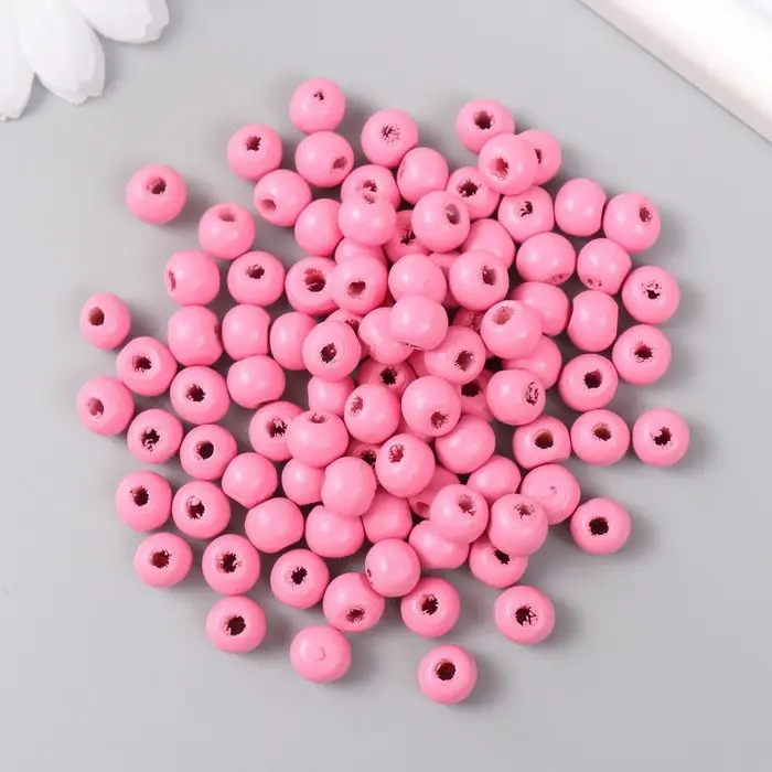 Бусины для творчества дерево "Праздничный розовый" d-0,8 см, набор 20 гр