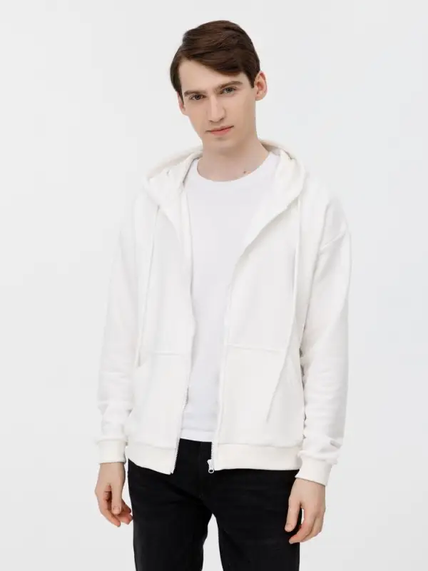 Толстовка унисекс оверсайз на молнии Zippy Terry, белая, размер XS/S Толстовка унисекс оверсайз на молнии Zippy Terry, белая, размер XS/S