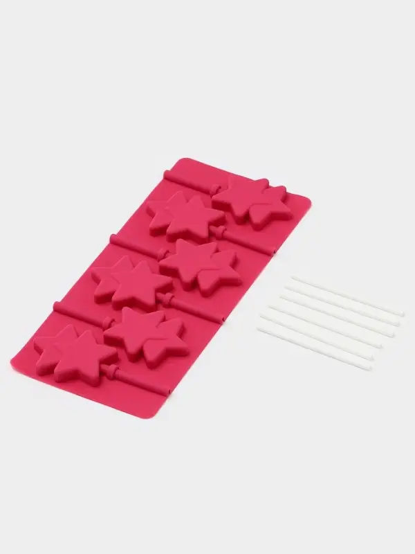 Форма для леденцов новогодний Доляна &laquo;Звёзды&raquo;, силикон, 24&times;11&times;1 см, 6 ячеек (5.2&times;4 см), с палочками, МИКС