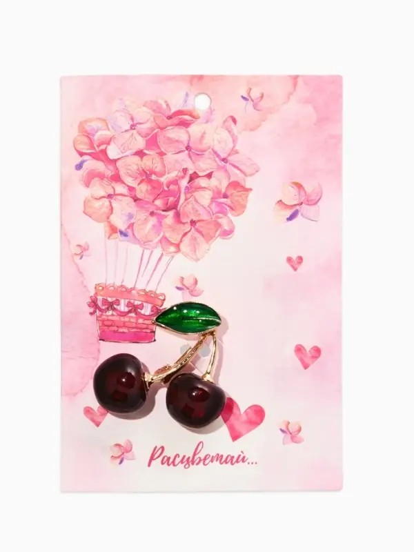 Брошь &laquo;Вишня&raquo;, наливная, бордово-зелёная в золоте