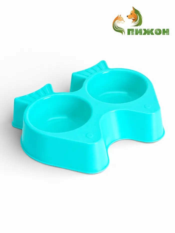 Миска двойная &laquo;Рыбы&raquo;, 2&times;250 мл, фигурная, пластик, голубая