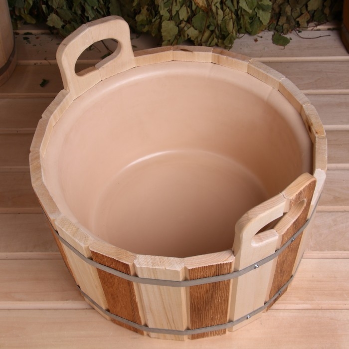 Шайка-таз из липы, 12 л, пластиковая вставка, ТЕРМО Шайка-таз из липы, 12 л, пластиковая вставка, ТЕРМО