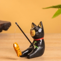 Сувенир «Кот рыбак», 3×6×7 см, дерево, чёрный
