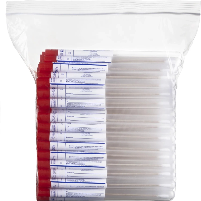 Зонд тампон(тупфер) в пробирке б/среды стер.дерево/хлоп. MR 100шт/уп