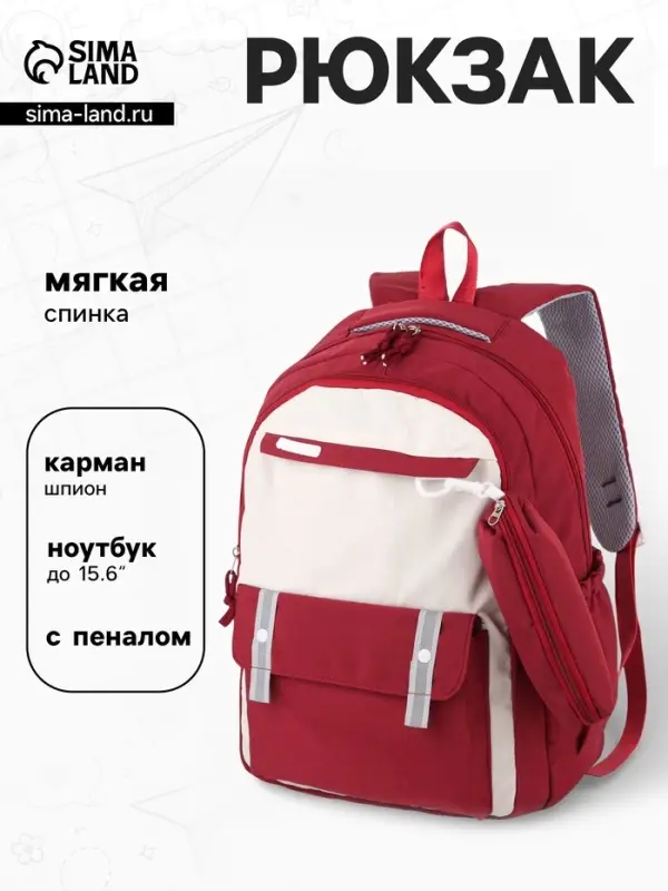 Рюкзак для подростка, повседневный, с пеналом, мягкий, 31&times;14&times;44 см, бордовый