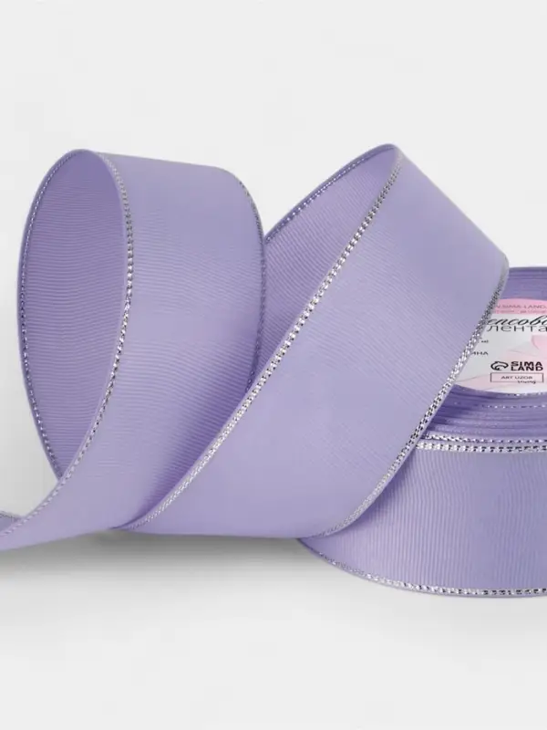 Лента репсовая, с серебряным люрексом, 40 мм, 23&plusmn;1 м, сиреневая №021
