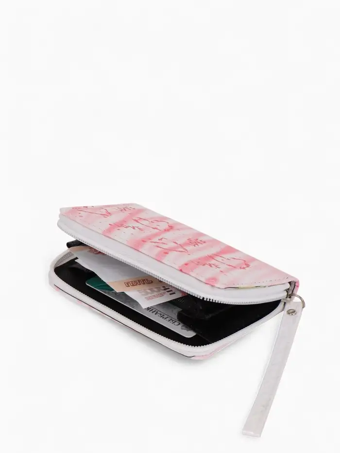 Кошелёк на молнии, 12&times;1.5&times;9 см, с принтом, розовый