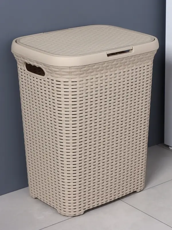 Корзина бельевая &laquo;Ротанг&raquo;, 60 л, 34.6&times;44.5&times;56 см, с крышкой, латте