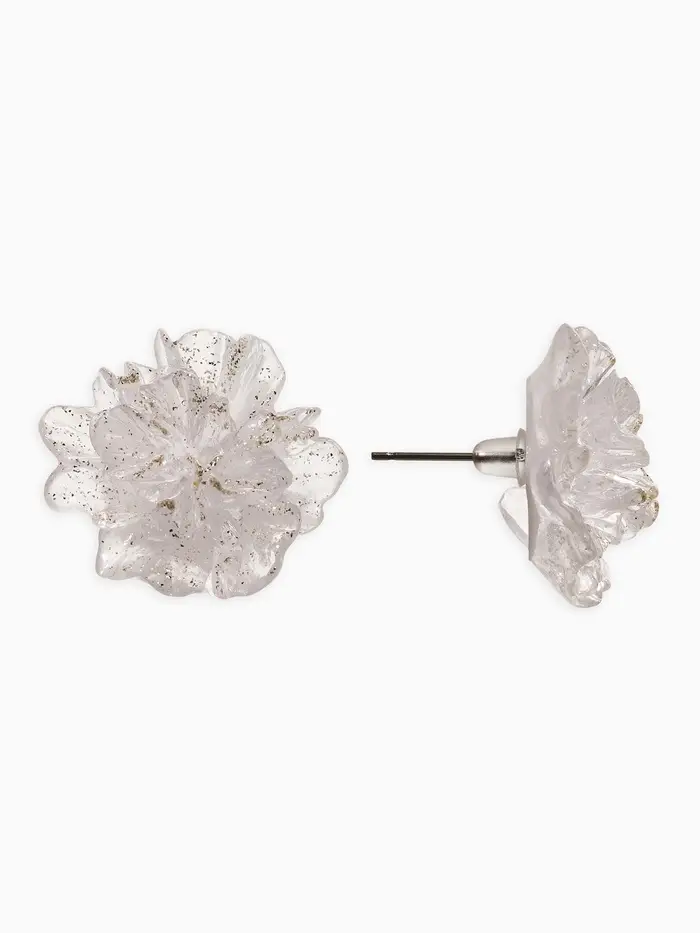 Серьги "Цветок ажурный воздушный", цвет прозрачный белый с блестками