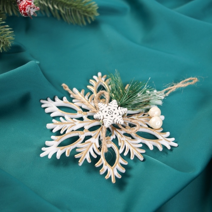 Украшение ёлочное Украшение ёлочное "Снежинка ретро" 12 см, золото с белым