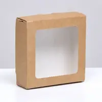 Коробка пищевая, с окном, крафт, 10×10×3.5 см