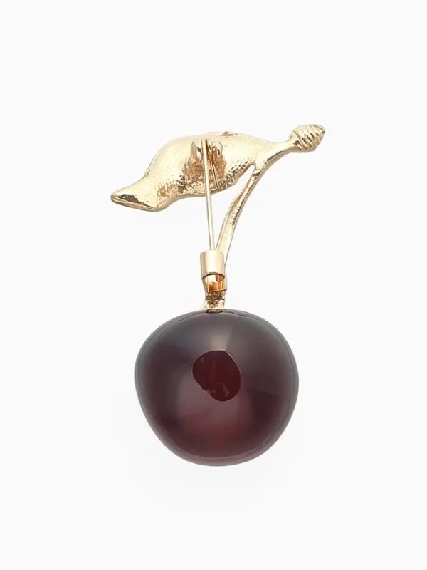 Брошь &laquo;Вишенка&raquo;, с листочком, бордово-зелёная в золоте