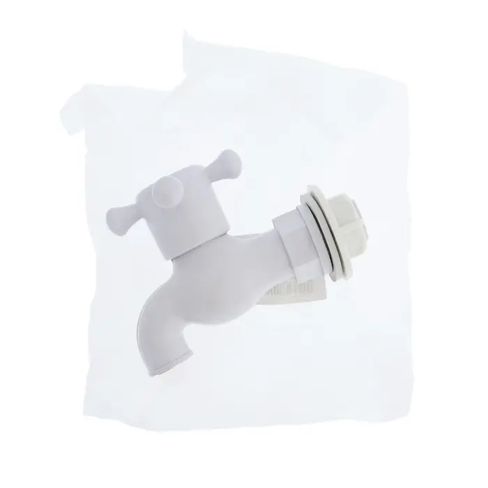 Кран водоразборный ZEIN, с крестовой ручкой, PP, с шаровым механизмом, белый, с гайкой