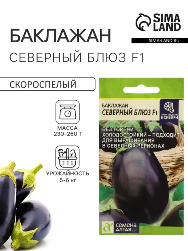 Семена Баклажан &laquo;Северный Блюз&raquo;, F1, 10 шт., &laquo;Семена Алтая&raquo;