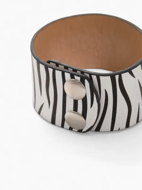Браслет кожаный манжета &laquo;Сафари. Зебра&raquo;, L=23.5 см, широкий, чёрный, белый