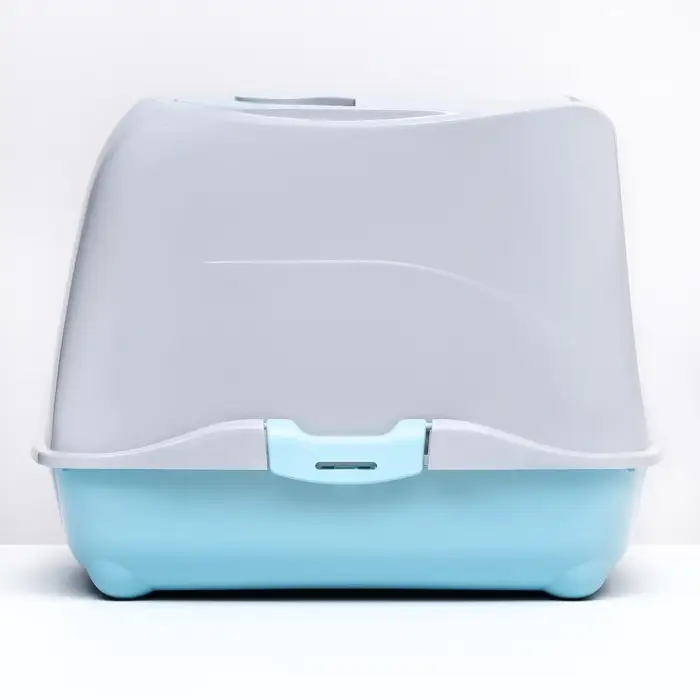 Туалет-домик для кошек закрытый с дверцей 43&times;32&times;33 см, бирюзово-серый