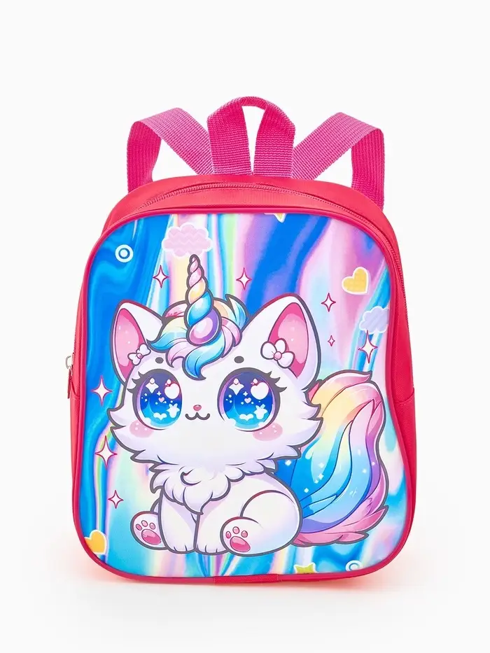 Рюкзак детский 20,5*9*24, отд на молнии, единорог ярко-розовый