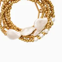 Браслет жемчуг "Барочный с цепями" (набор 7шт) , цвет белый в золоте