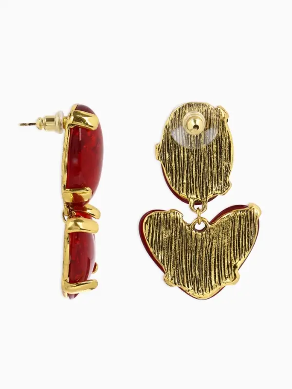 Серьги &laquo;Сердце&raquo; винтаж, красные в золоте