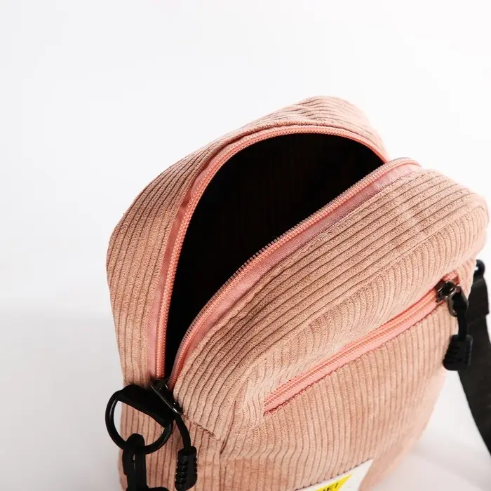 Сумка молодёжная на молнии, с наружным карманом, 17&times;6&times;14 см, розовая