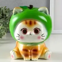 Копилка "Кот в костюме яблоко"зелёный, 21х17х17 см