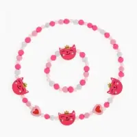 Набор детских украшений &laquo;Выбражулька. Кошечка в короне&raquo;, 2 предмета: бусы, браслет, красный, розовый