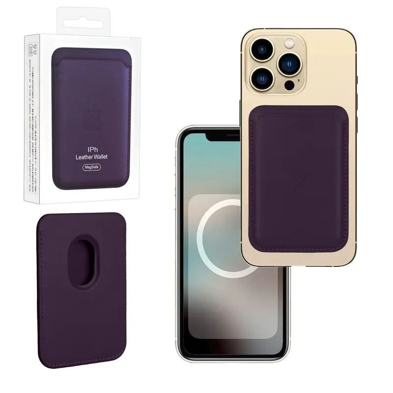 Чехол Leather Wallet Dark Cherry iPh 12 - 15 Pro Max (Анимация NFC Clear) с лого